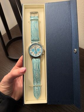 Dooney & Bourke Aqua Blue Leather Strap Chronograph Watch